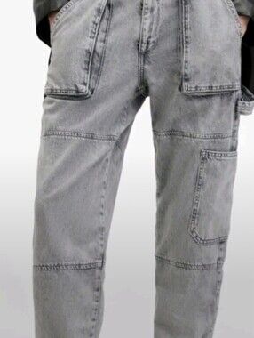 AllSaints Dani High-Rise Denim Jogger Jeans Women Gray Acid Wash Size 6